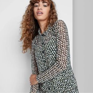Women's Long Sleeve Button-Front Sheer Mesh Dress Wild Fable